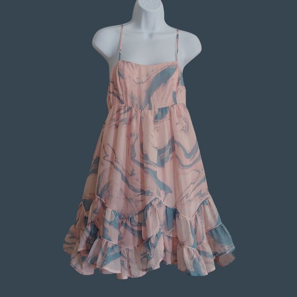 Storia Watercolor Feminine Girly Babydoll Ruffle Tiered Soft Girl Mini Dress L - Picture 1 of 14